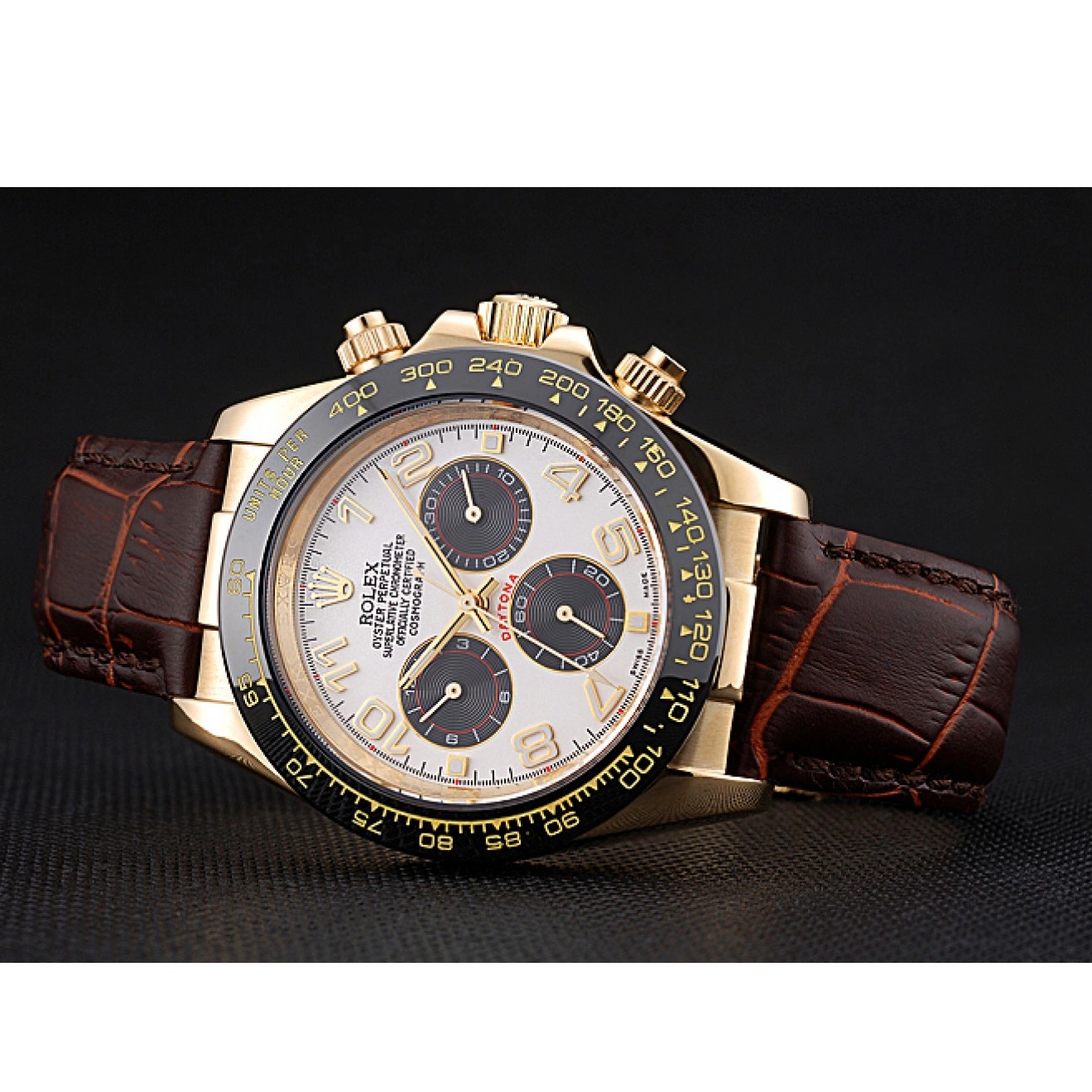 AAA replica watch Subdials Cosmograph Bracelet Daytona Leather Brown Gold 622634 Rolex Case Black 0820